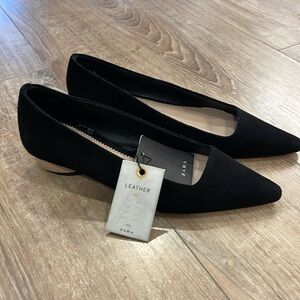 Zara Black real suede leather flats, size 36
